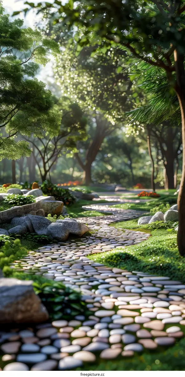 Sunlit Garden Path in Nature's Haven