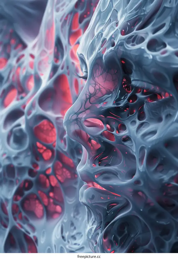 Surreal Abstract Portrait: Blue and Pink Human Face