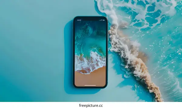Smartphone With Ocean Waves Background
