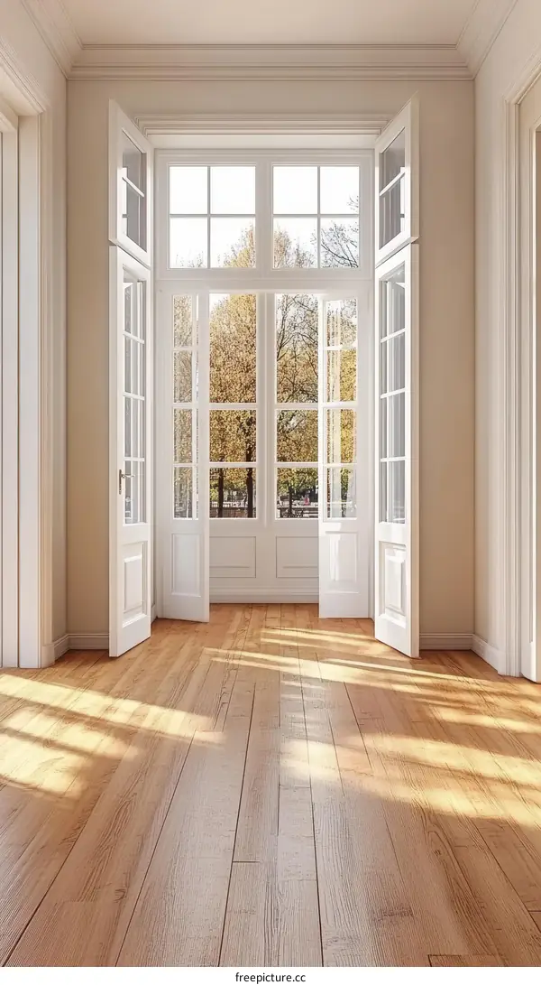 Spacious Interior with Large Windows and Hardwood Flooring