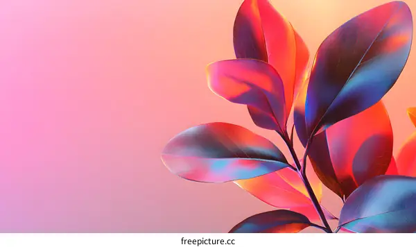 Abstract Colorful Leaves on Pink Background