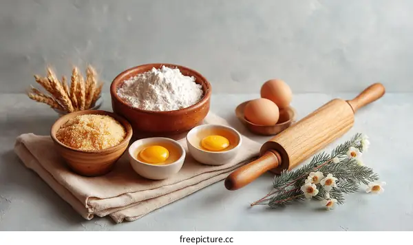 Baking Ingredients and Utensils on a Table