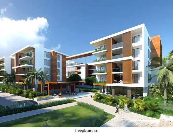 Modern Apartment Building With Green Landscaping