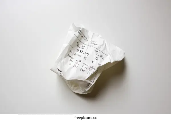 Crinkled Receipt on a White Background
