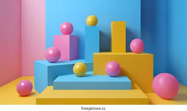 Abstract Colorful Background with Geometric Shapes and Balls