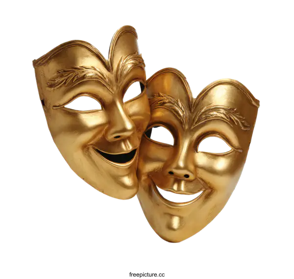[Transparent Background PNG]Golden Comedy and Tragedy Masks