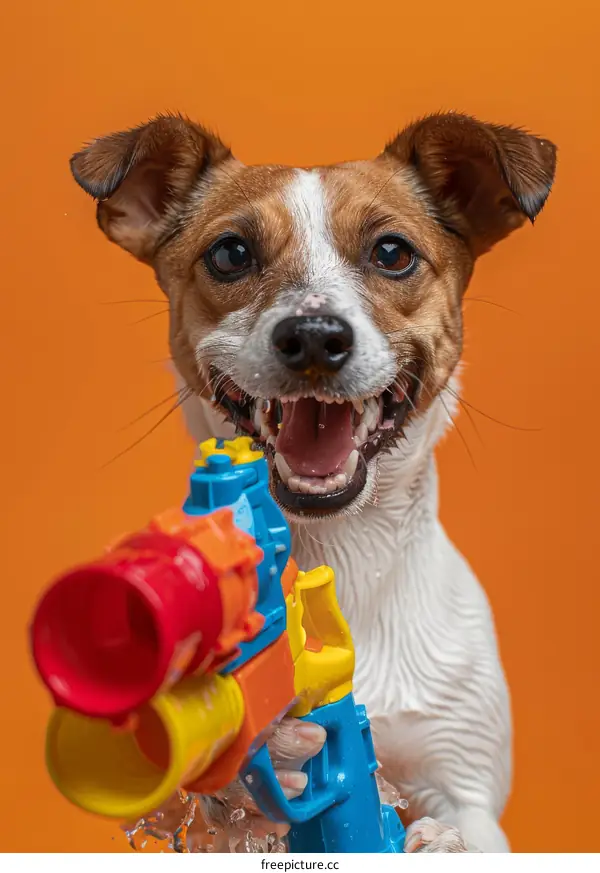 A wet and wild Jack Russell Terrier soaks up the sun