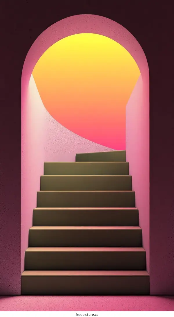 Abstract Archway Staircase in Pink and Yellow Gradient