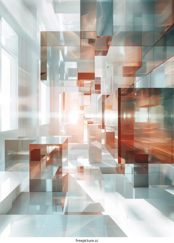 Futuristic Cityscape: Abstract 3D Rendering of Glass Skyscrapers