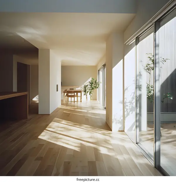Minimalist Modern Interior Design with Wooden Floors and Sunlight