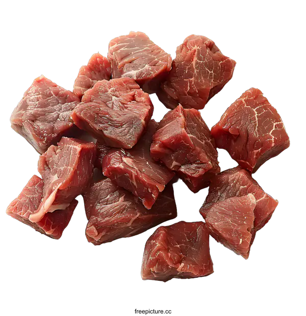 [Transparent Background PNG]Raw beef cubes on white background