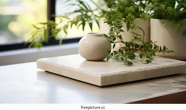 Elegant still life with ceramic vase and green trailing plant