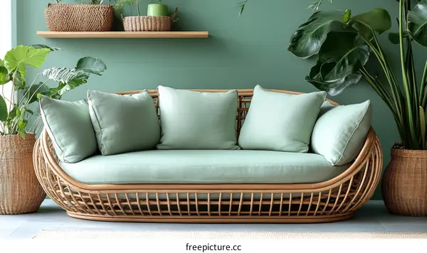 Modern Woven Sofa in a Green Room