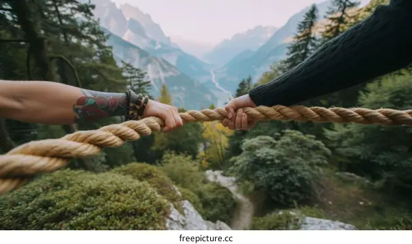 Two People Holding a Rope in a Tug-of-War