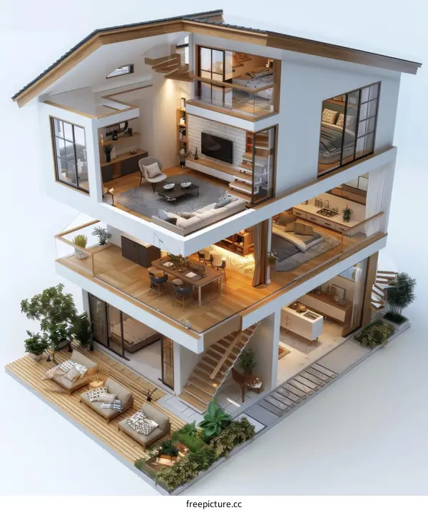 Modern Two-Story House Design Interior Illustration