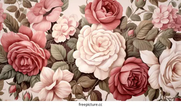 Vintage floral pattern with roses and other flowers