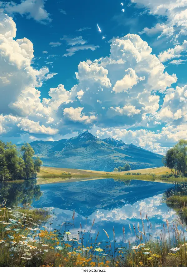 Beautiful Mountain Lake Scenery Under a Cloudy Sky