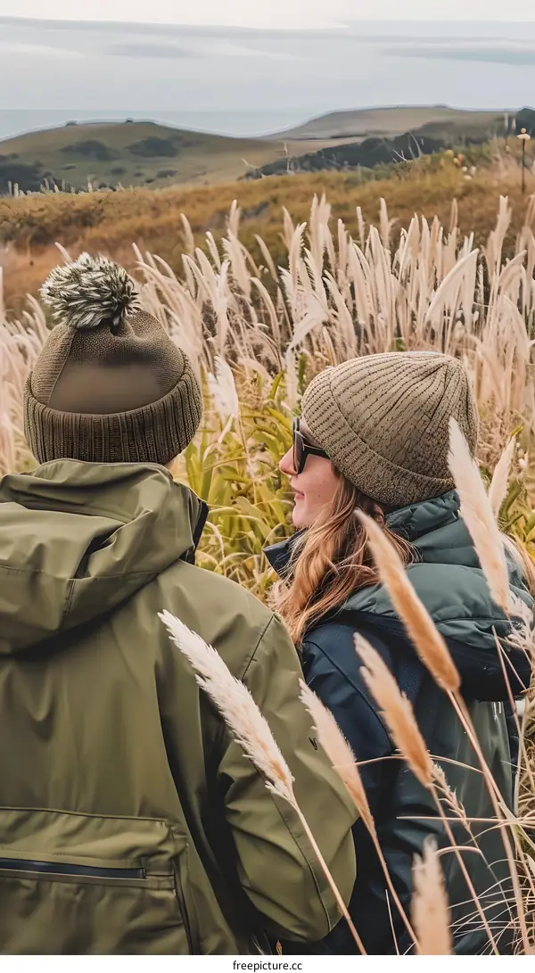 Couple in Love Standing in Grass Field