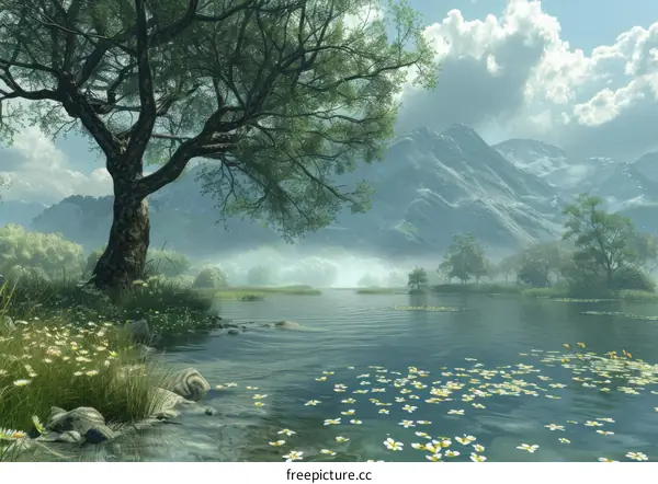 Serene Lakeside Scenery with Mountain Reflections