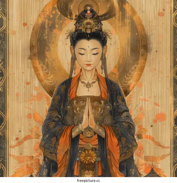 Chinese Goddess with Phoenixes: A Mythological Illustration