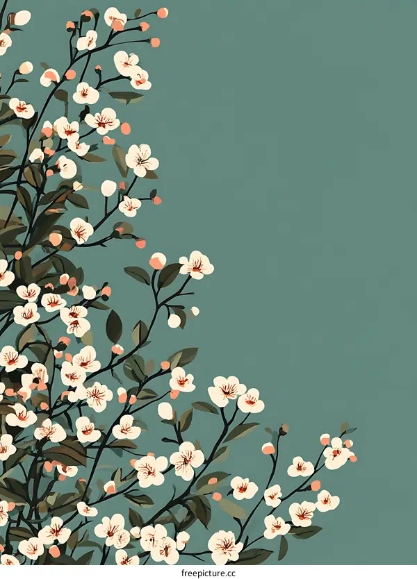 Simple White Flowers on a Blue Background