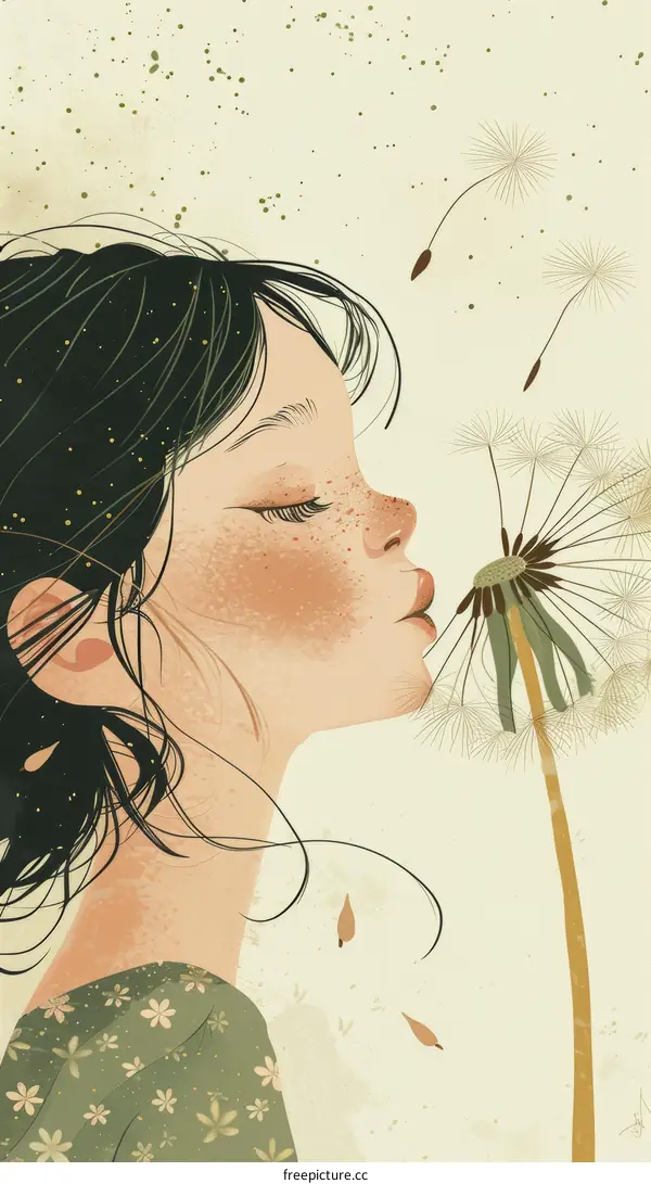 A girl blowing a dandelion