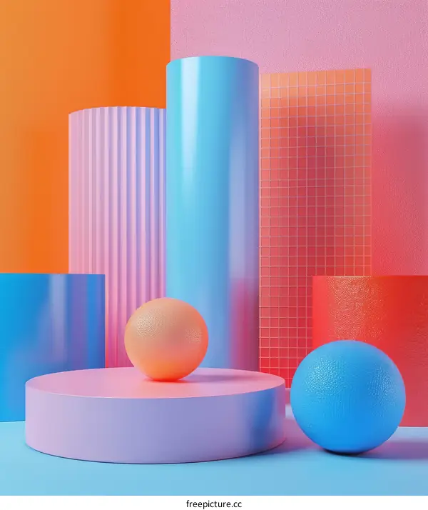 Colorful Geometric Shapes with Balls on Platform