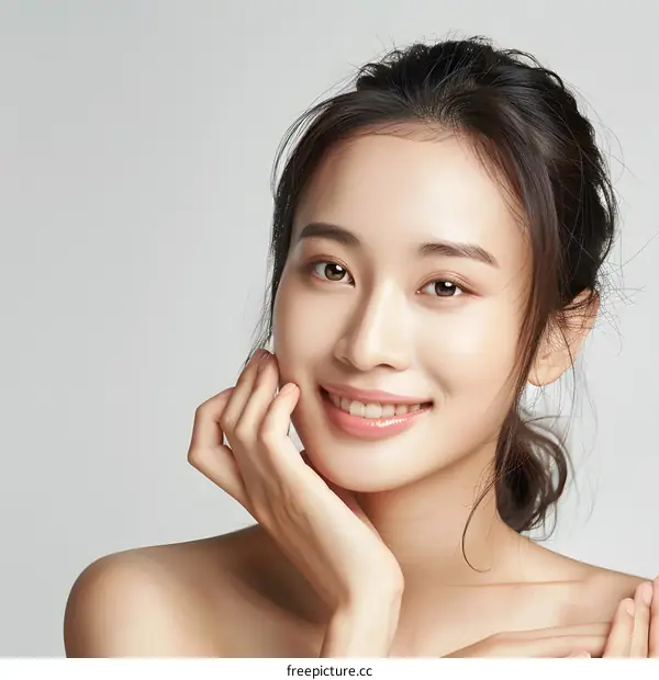 Beautiful Asian Woman Smiling with Clean Skin