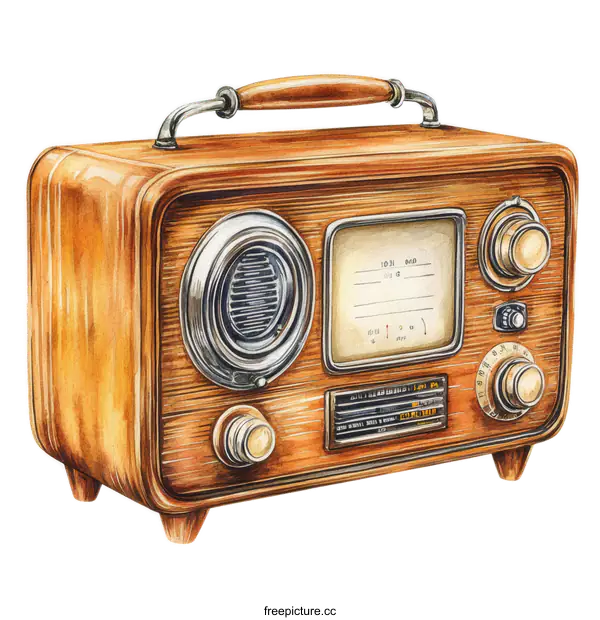 [Transparent Background PNG]Vintage Watercolor Illustration of a Retro Radio