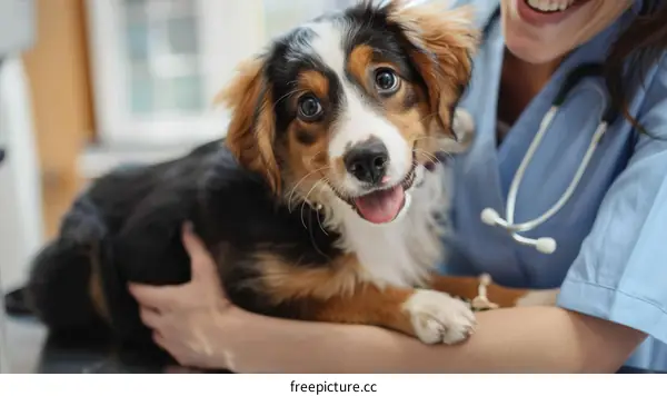 Close-up of a veterinarian holding a puppy