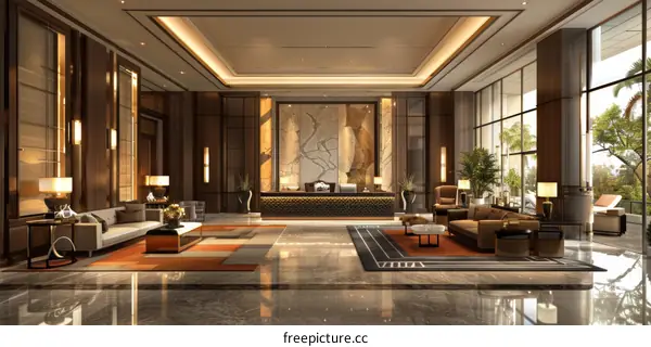 Luxury Hotel Lobby Interior Design Illustration
