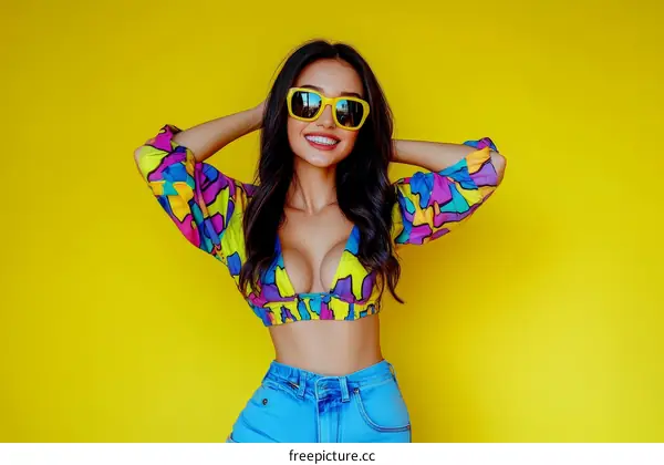 Trendy Fashionable Woman in Vibrant Outfit