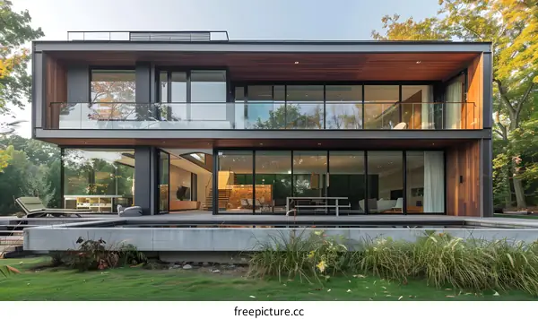 Modern House With Large Windows And Patio