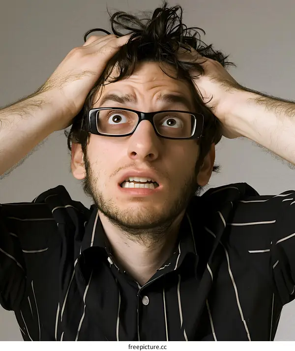 Man with Glasses Grasping his Head in Despair