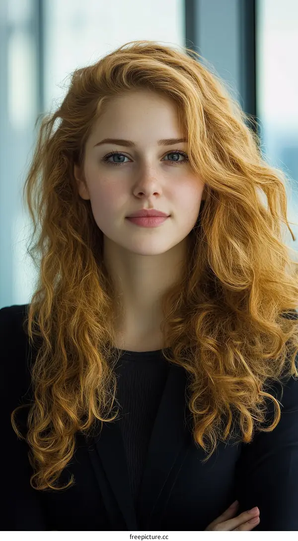 Portrait of a Beautiful Woman with Curly Red Hair