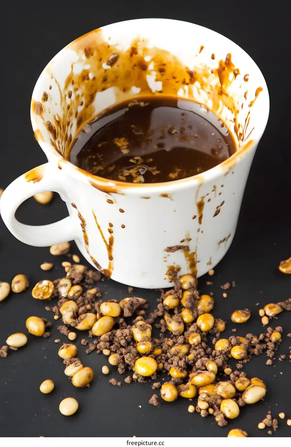 Coffee Cup with Spilled Coffee Grounds