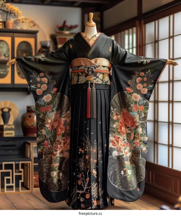 A woman wearing a kimono with floral patterns