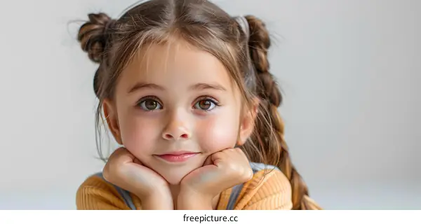 Little girl with brown hair and freckles