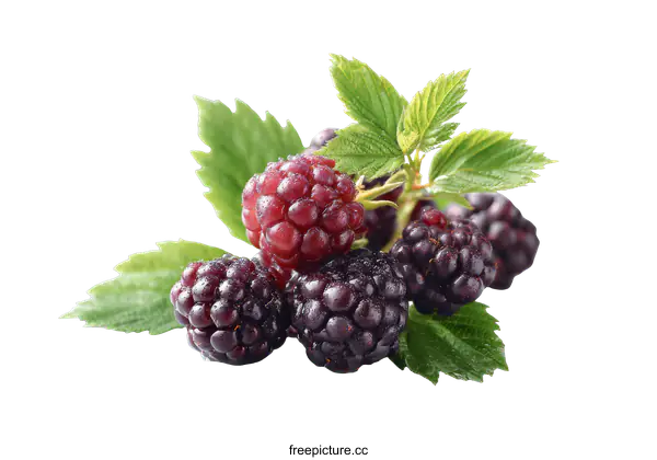 [Transparent Background PNG]Close-up of Fresh Colorful Berries with Green Leaves