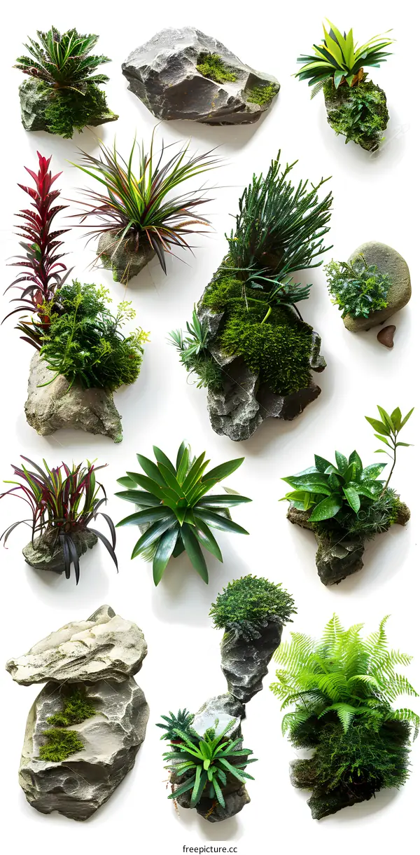 Various plants and rocks