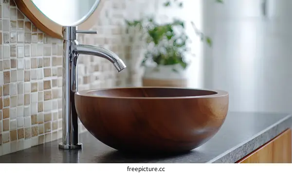 Modern Wooden Bathroom Sink and Faucet