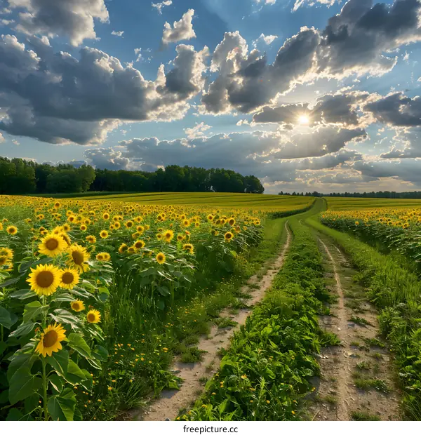 Sunflower field at sunset