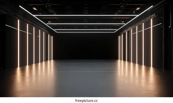 Empty Modern Industrial Style Hallway with Neon Lighting