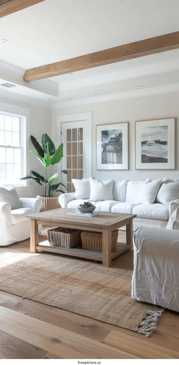 Coastal Living Room with White Sofa and Natural Textures