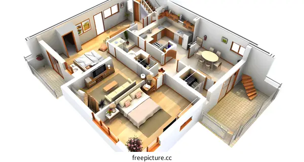 Modern Apartment Floor Plan Design 3D Illustration