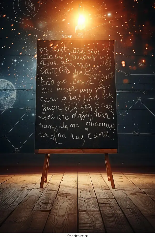 An illustration of a blackboard with a glowing moon in the background
