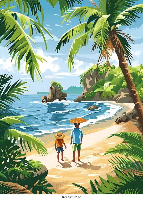 Tropical Beach Paradise With Two People