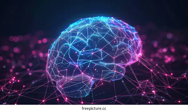 A digital illustration of a brain with a glowing network of connections.