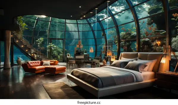 futuristic underwater bedroom interior design
