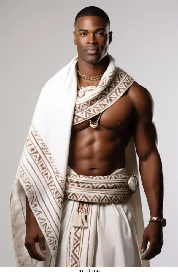Black man wearing white and brown clothes